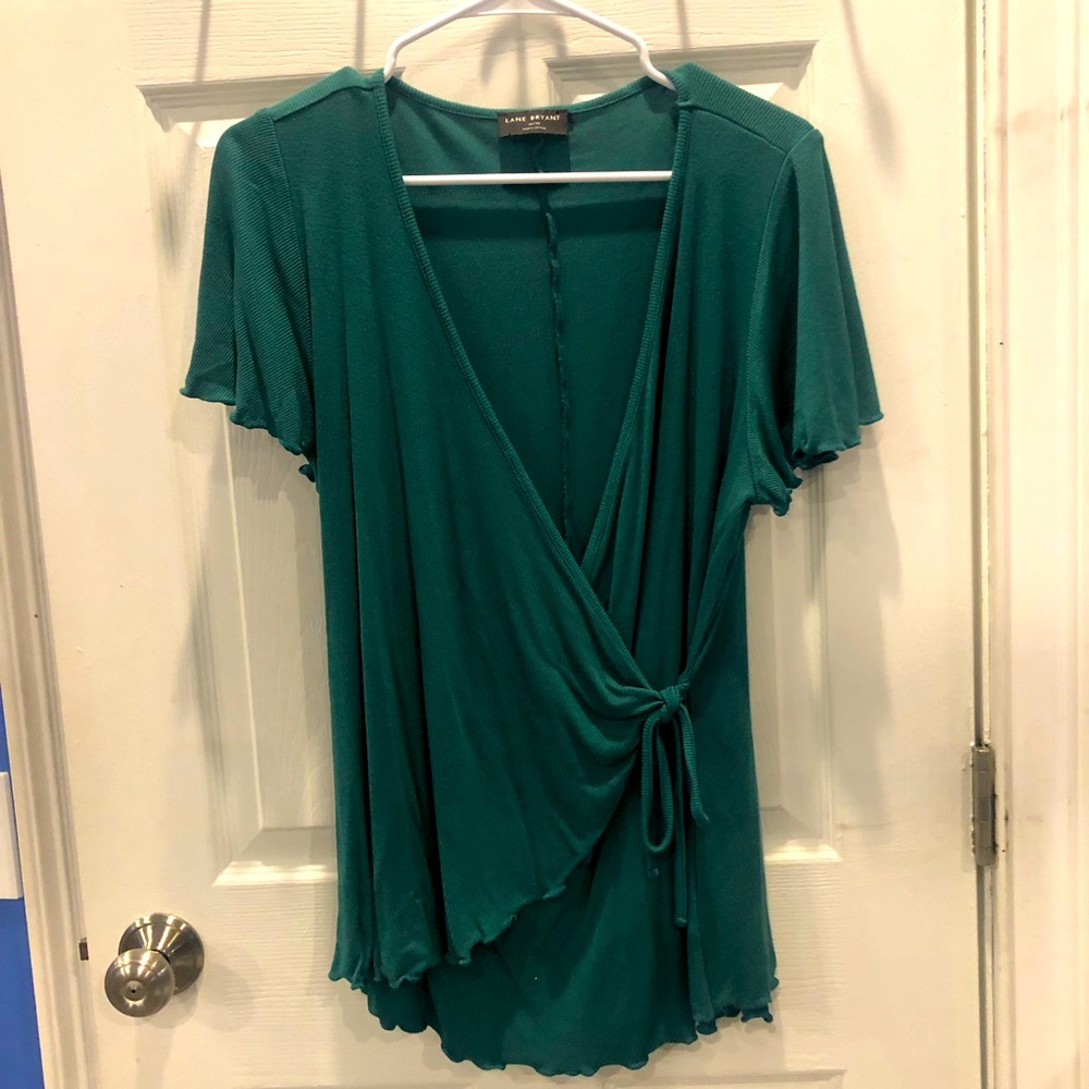 Lane Bryant Green Faux Wrap Top 14/16